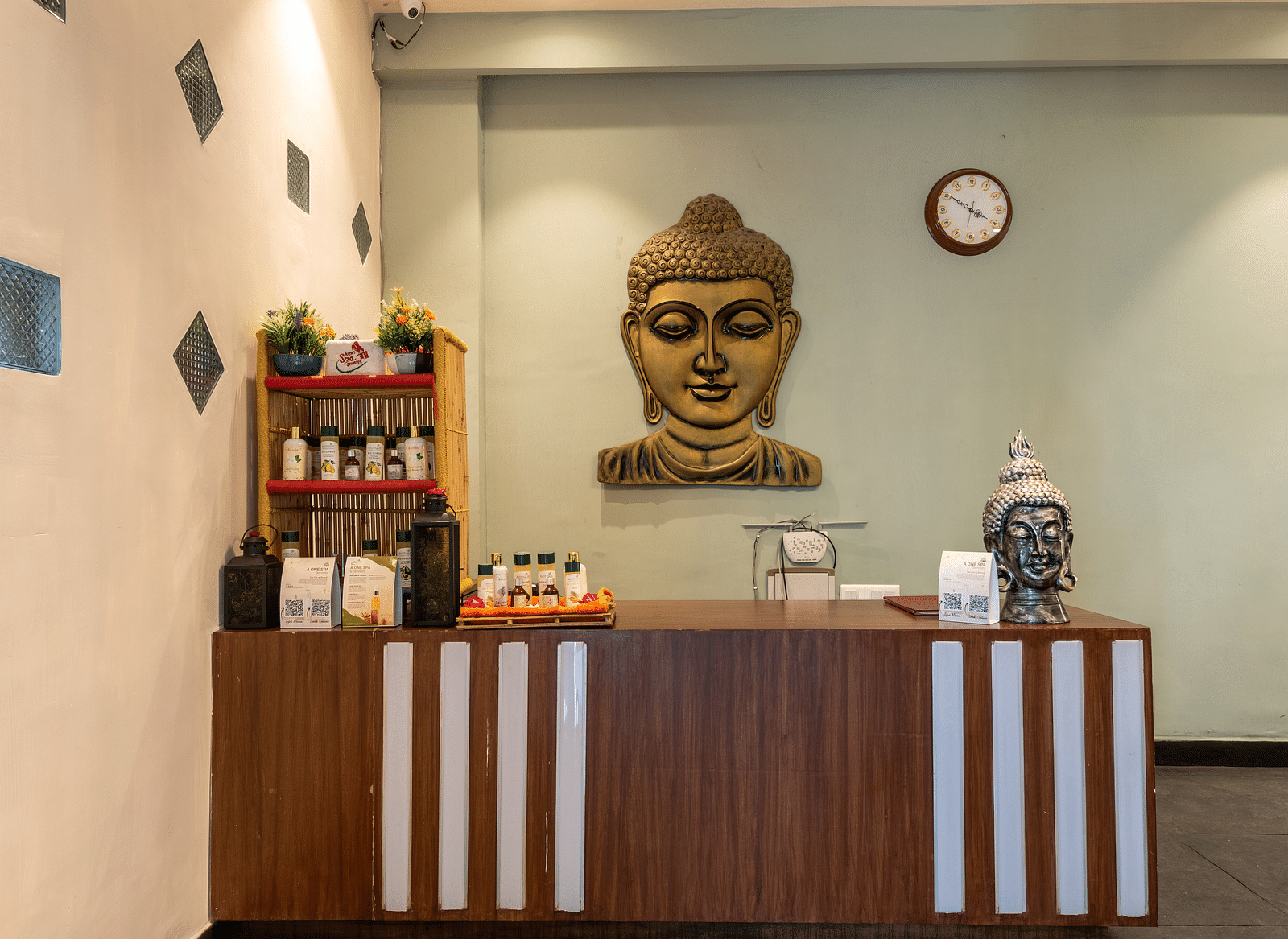 Reception desk at the spa at DLS Highland Resort and Spa, Mussoorie.